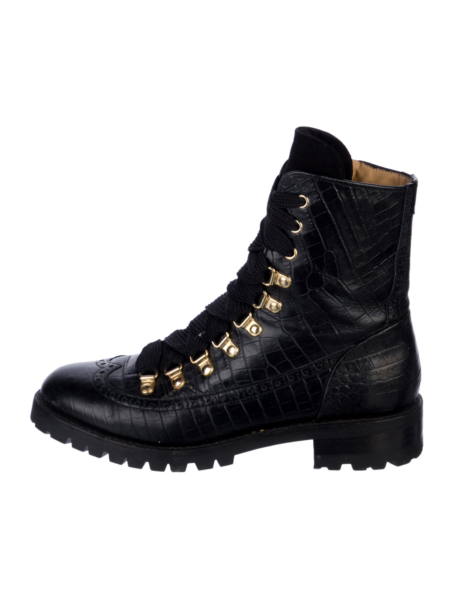 The Office of Angela Scott Leather Lasercut Accents Combat Boots