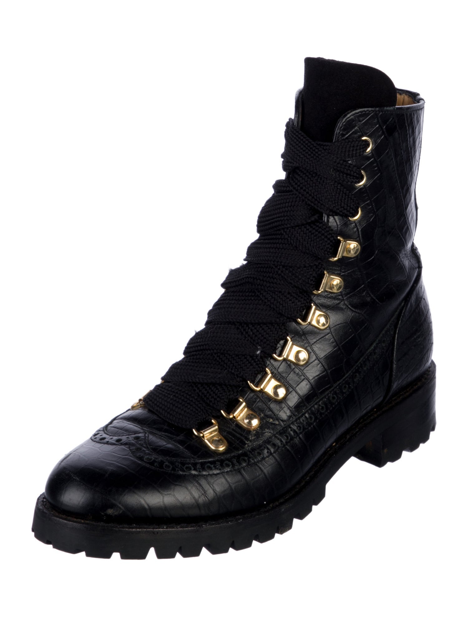 The Office of Angela Scott Leather Lasercut Accents Combat Boots