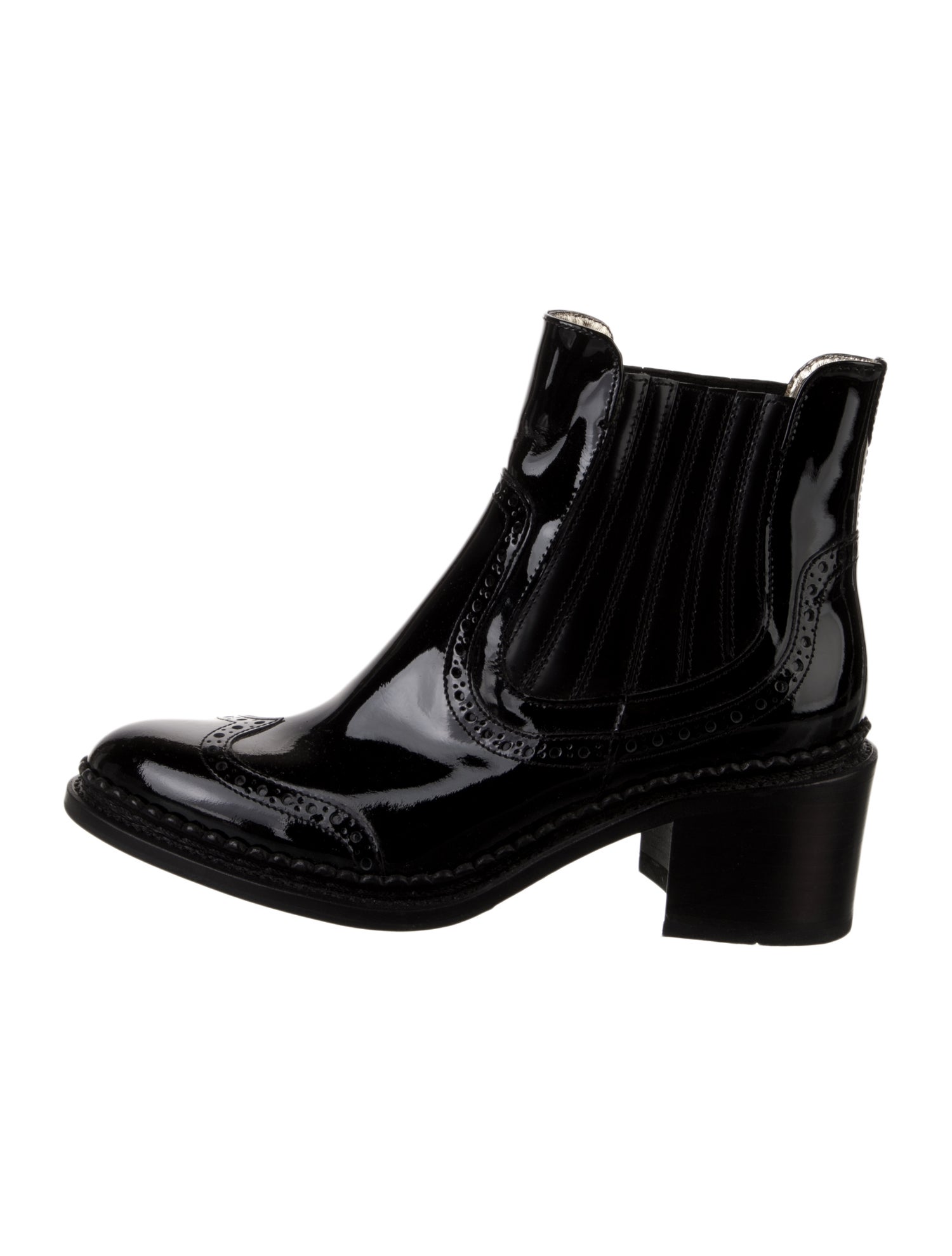 The Office of Angela Scott Patent Leather Lasercut Accents Chelsea Boots
