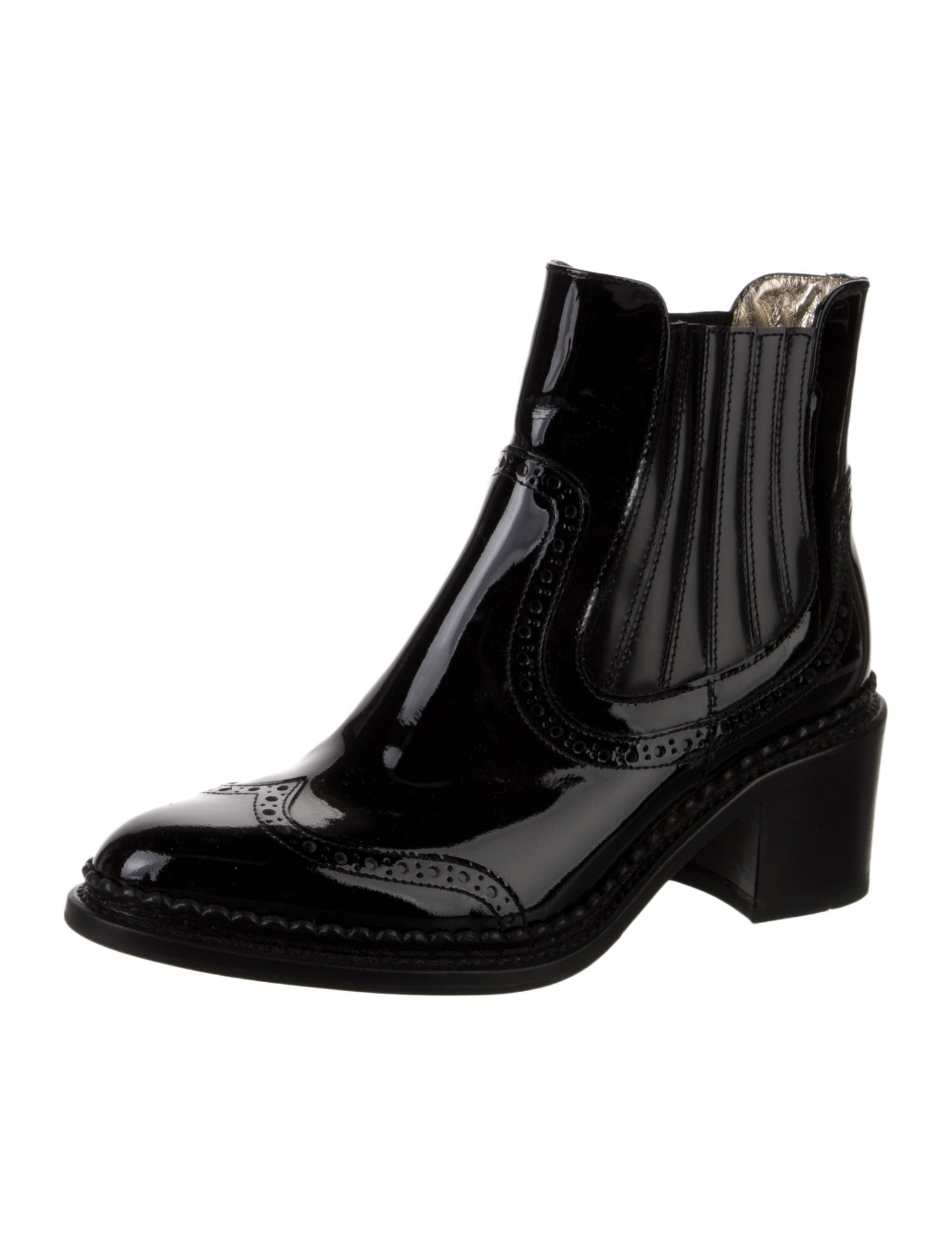 The Office of Angela Scott Patent Leather Lasercut Accents Chelsea Boots