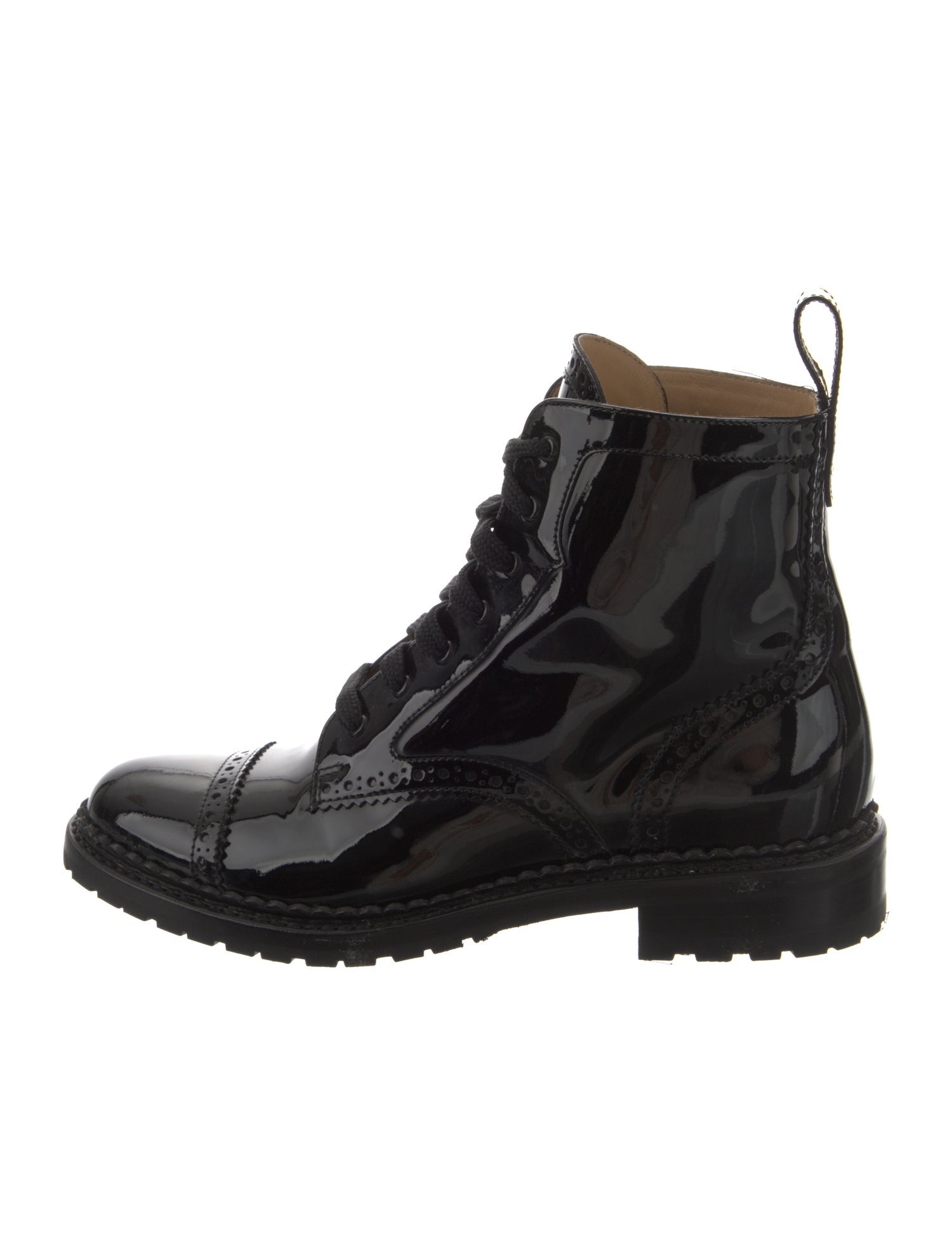 The Office of Angela Scott Patent Leather Combat Boots