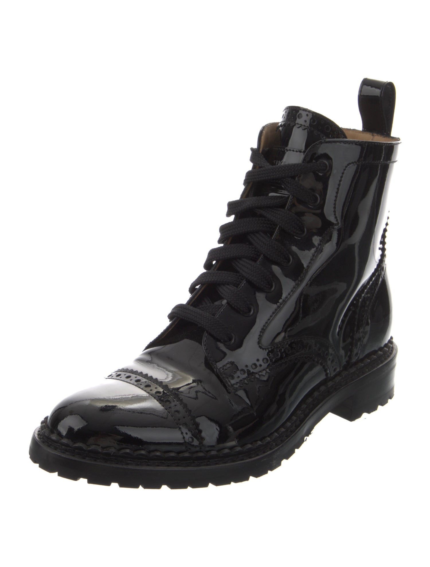 The Office of Angela Scott Patent Leather Combat Boots