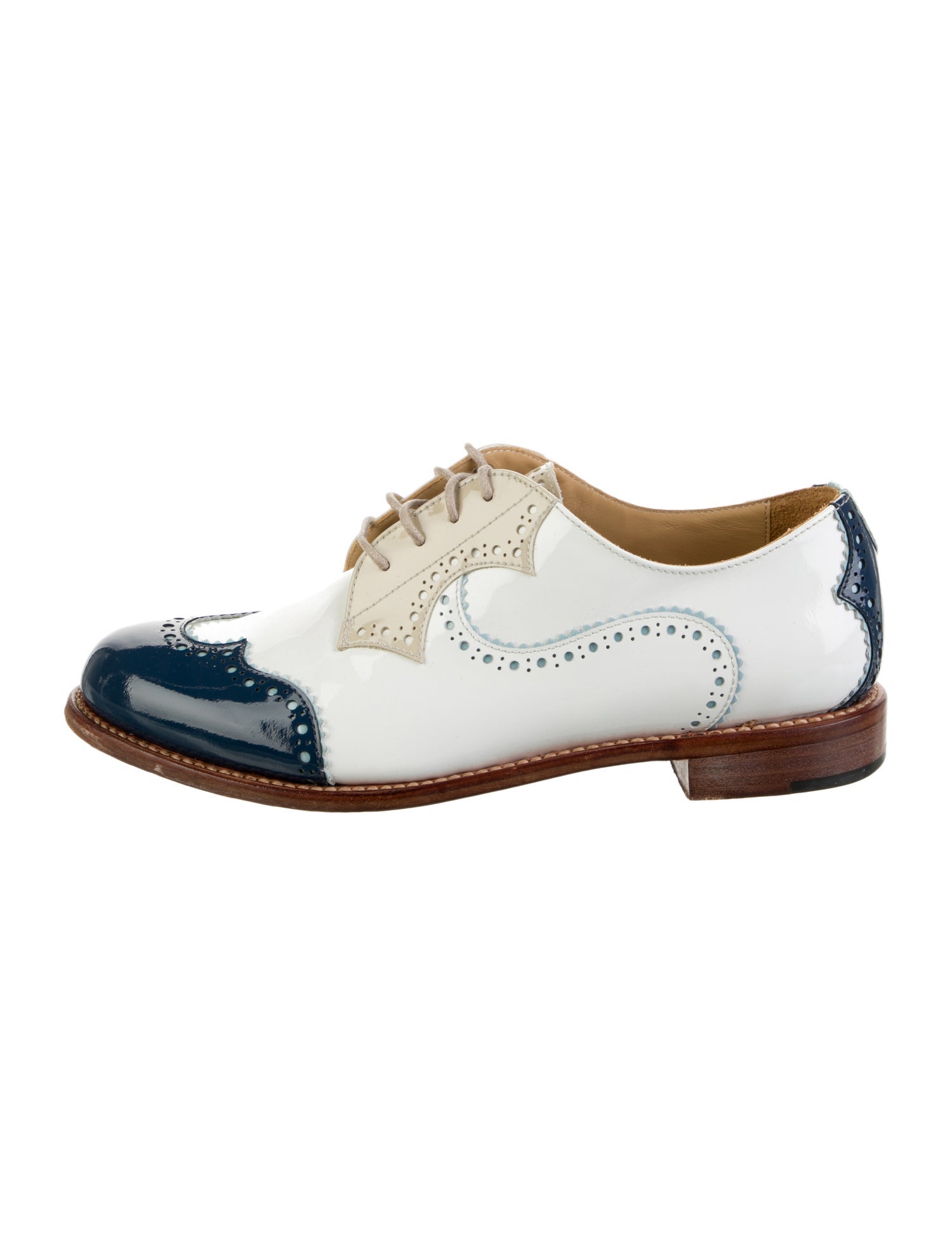 The Office of Angela Scott Patent Leather Scalloped Accent Oxfords