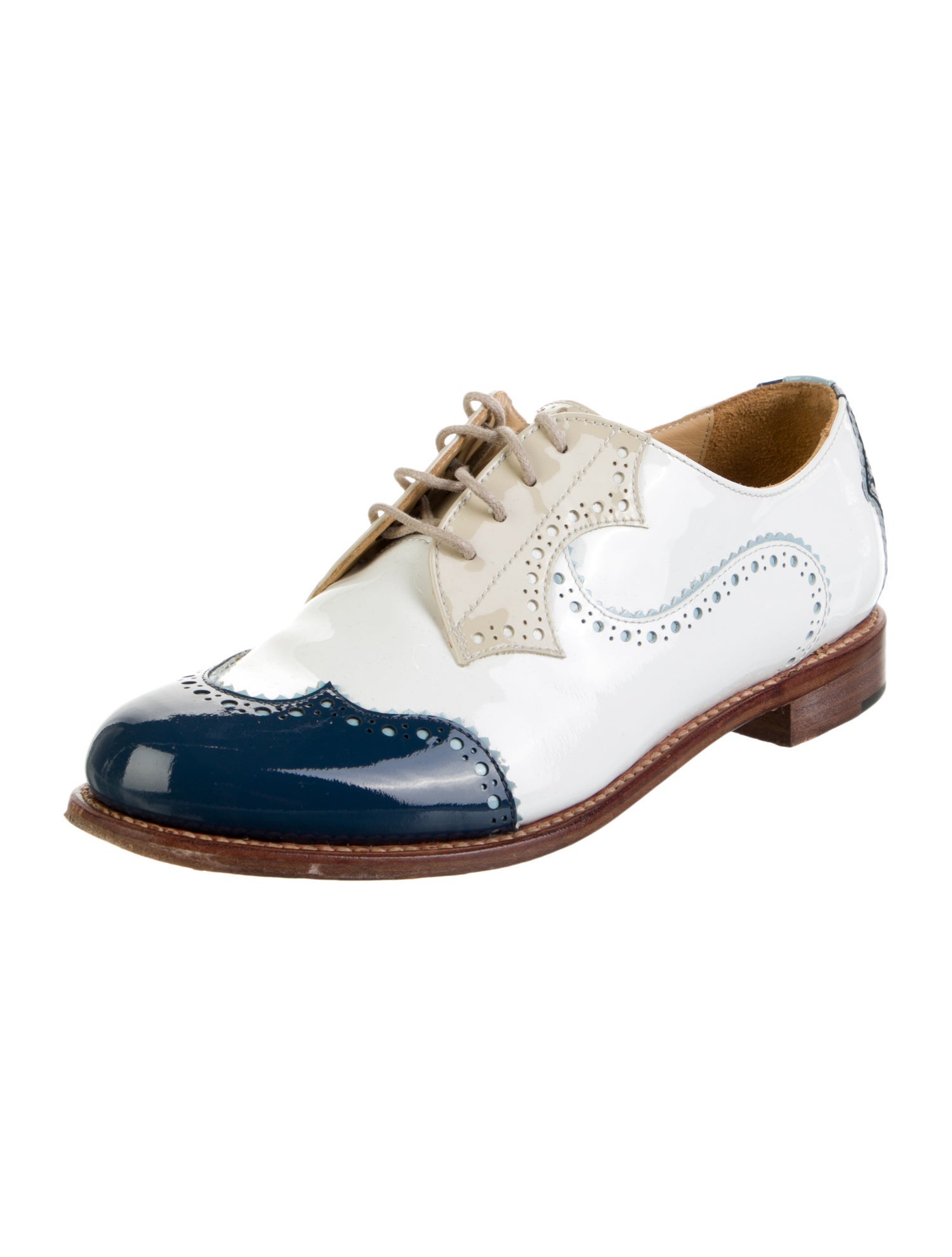 The Office of Angela Scott Patent Leather Scalloped Accent Oxfords