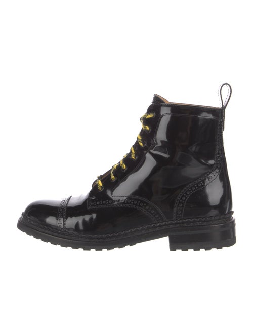 The Office of Angela Scott Patent Leather Lasercut Accents Combat Boots