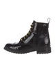 The Office of Angela Scott Patent Leather Lasercut Accents Combat Boots