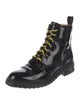 The Office of Angela Scott Patent Leather Lasercut Accents Combat Boots