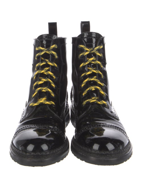 The Office of Angela Scott Patent Leather Lasercut Accents Combat Boots