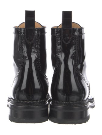 The Office of Angela Scott Patent Leather Lasercut Accents Combat Boots