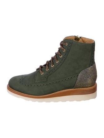 The Office of Angela Scott Suede Beaded Accents Lace-Up Boots