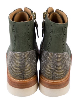 The Office of Angela Scott Suede Beaded Accents Lace-Up Boots