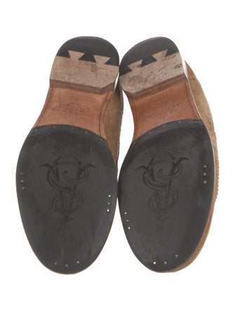 The Office of Angela Scott Suede Lasercut Accents Mules