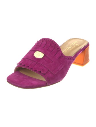 The Office of Angela Scott Suede Fringe Trim Accent Slides