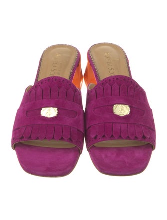 The Office of Angela Scott Suede Fringe Trim Accent Slides