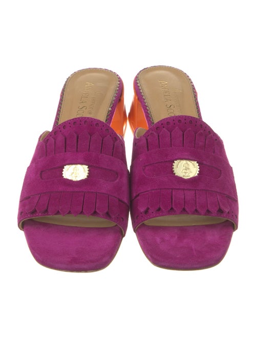 The Office of Angela Scott Suede Fringe Trim Accent Slides