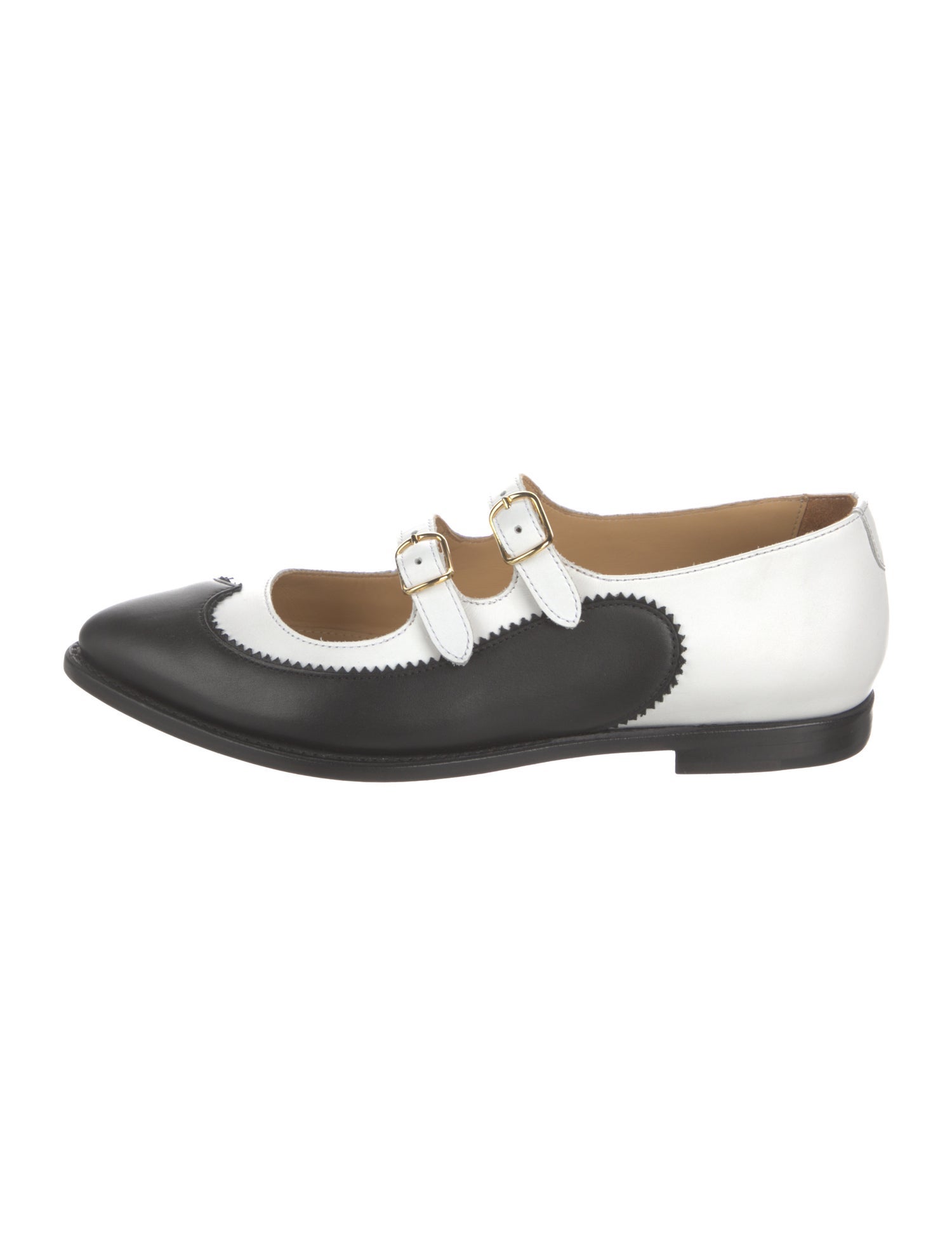 The Office of Angela Scott Leather Scalloped Accent Mary Jane Flats