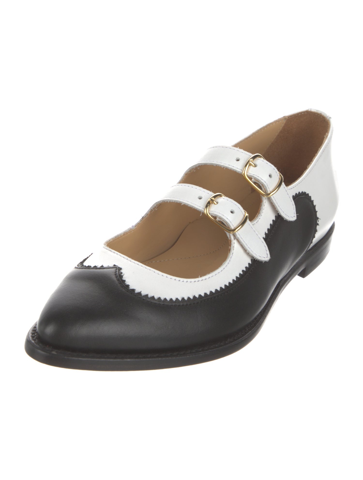 The Office of Angela Scott Leather Scalloped Accent Mary Jane Flats