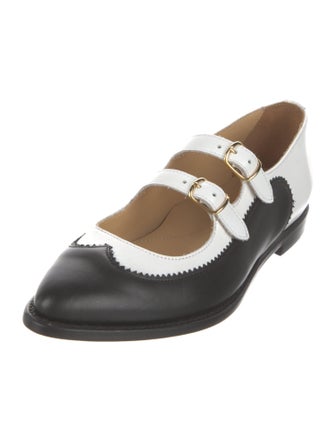The Office of Angela Scott Leather Scalloped Accent Mary Jane Flats
