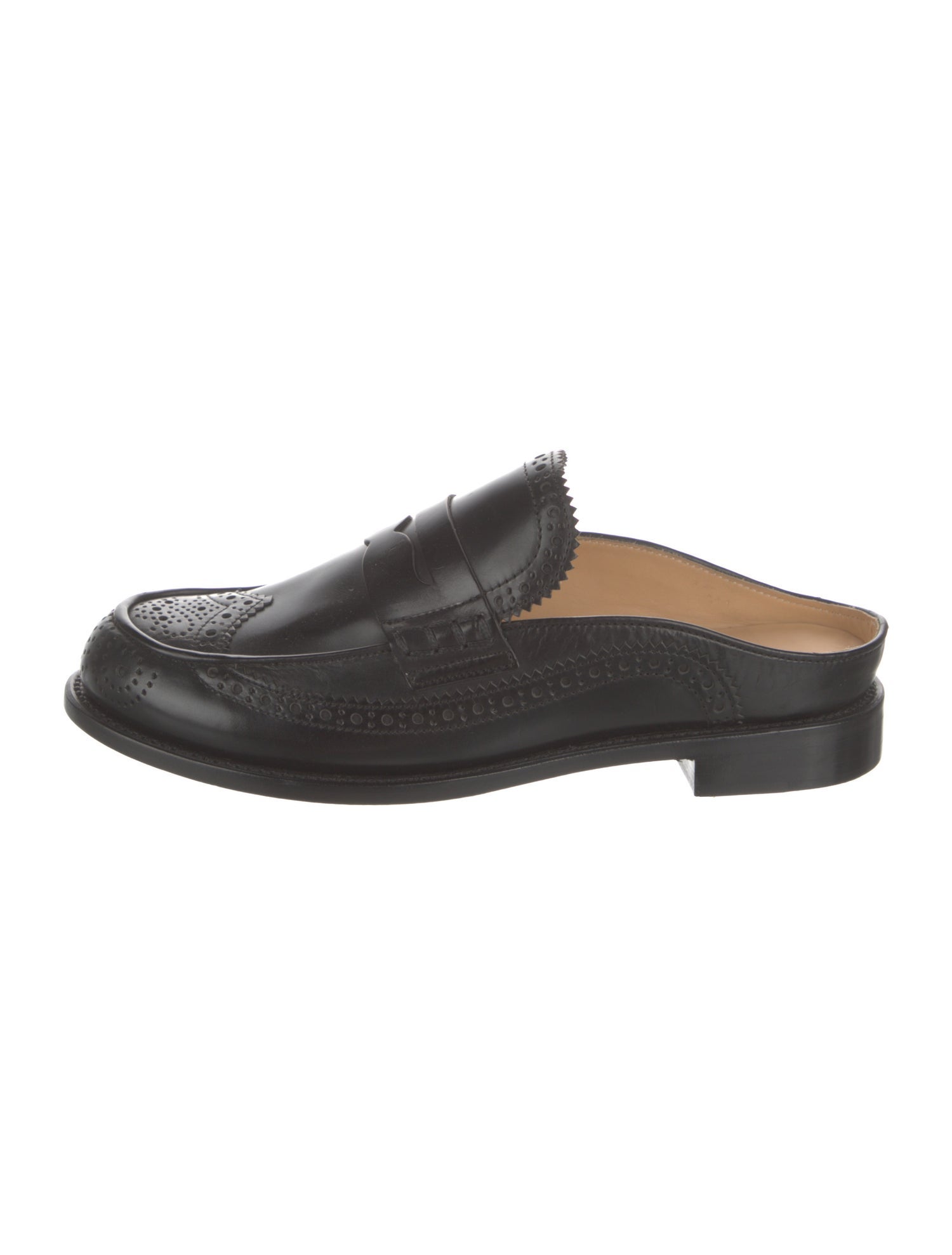 The Office of Angela Scott Leather Scalloped Accent Mules