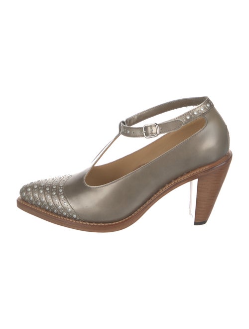 The Office of Angela Scott Leather Lasercut Accents T-Strap Pumps