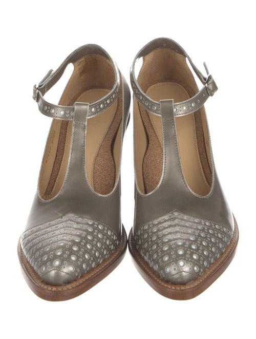 The Office of Angela Scott Leather Lasercut Accents T-Strap Pumps