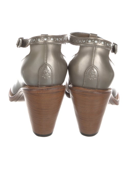 The Office of Angela Scott Leather Lasercut Accents T-Strap Pumps