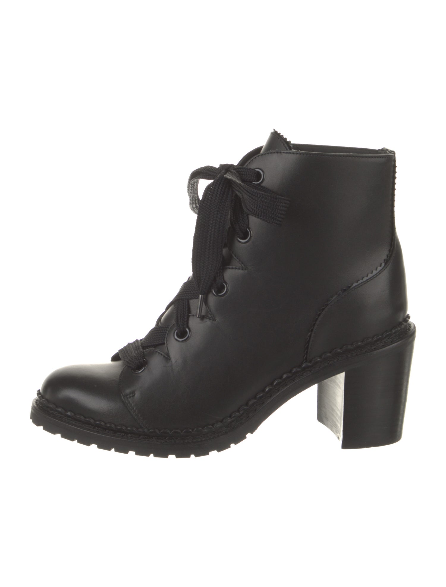 The Office of Angela Scott Leather Scalloped Accent Combat Boots