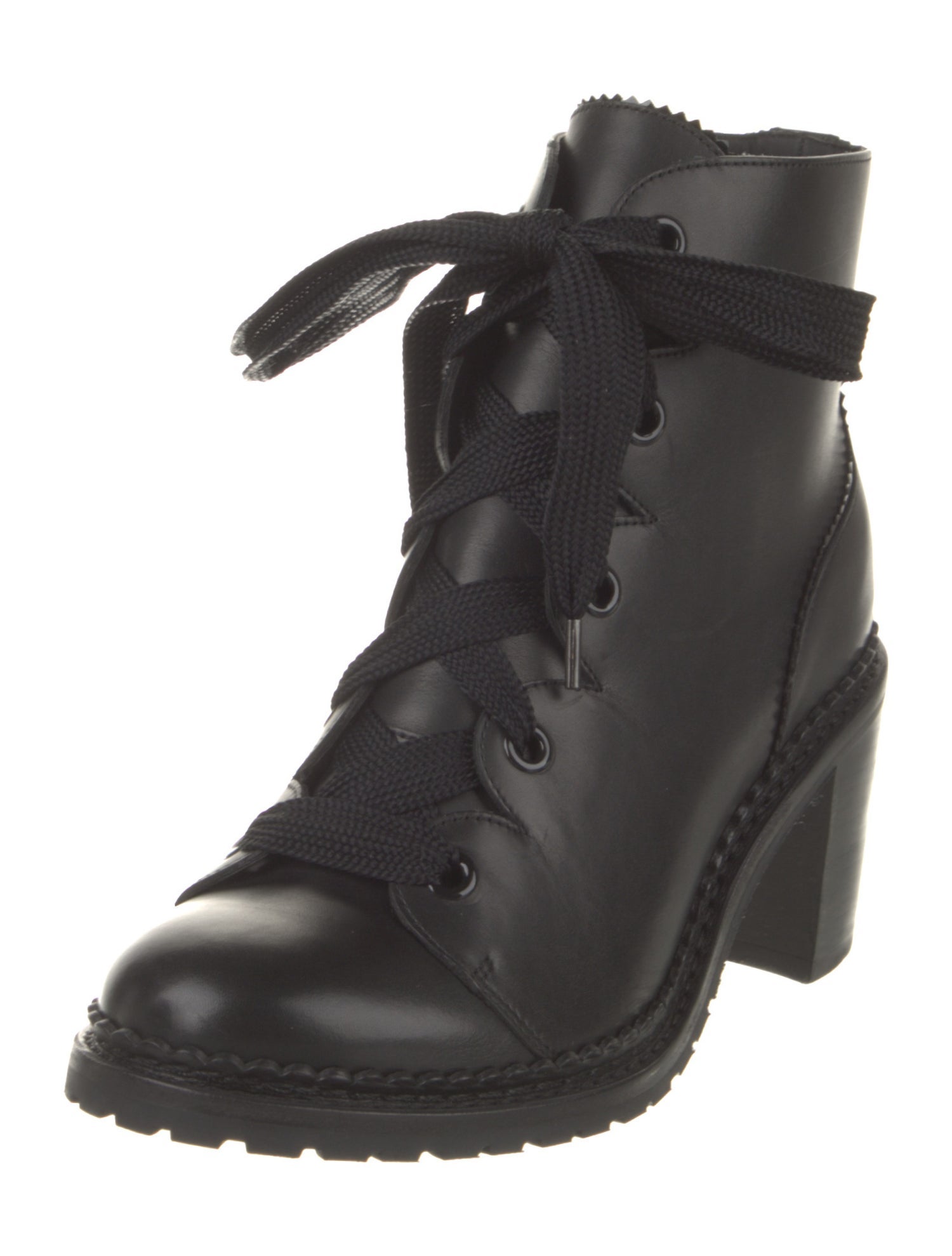 The Office of Angela Scott Leather Scalloped Accent Combat Boots