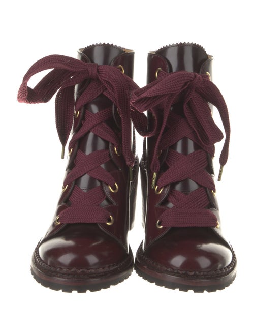 The Office of Angela Scott Leather Scalloped Accent Combat Boots