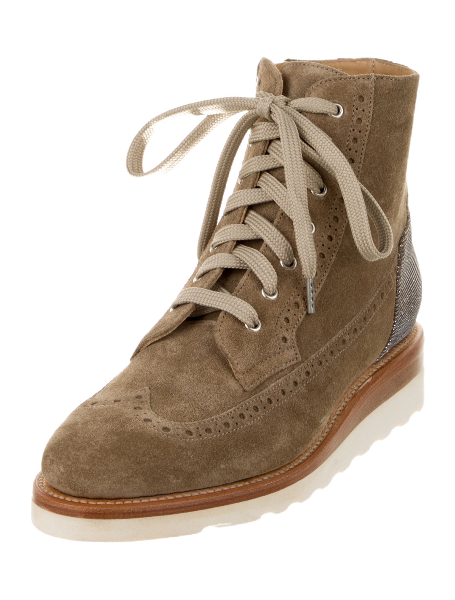 The Office of Angela Scott Suede Colorblock Pattern Lace-Up Boots