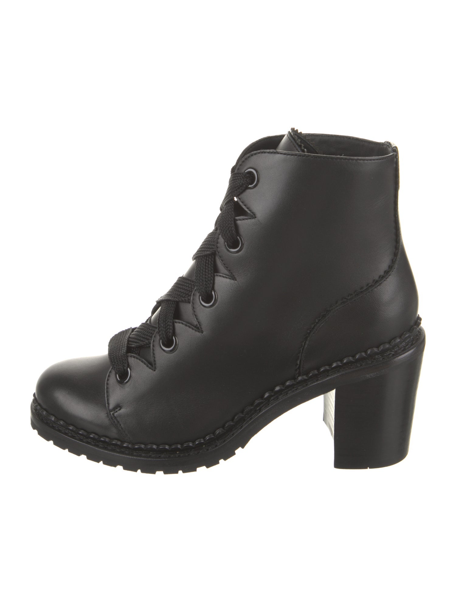 The Office of Angela Scott Leather Scalloped Accent Combat Boots