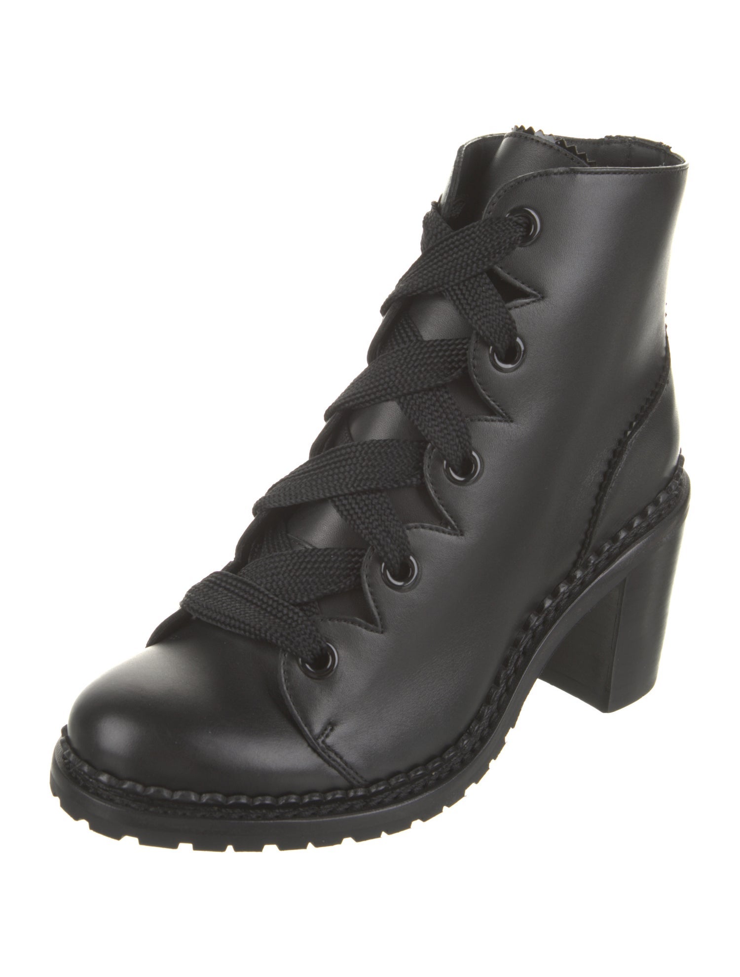 The Office of Angela Scott Leather Scalloped Accent Combat Boots