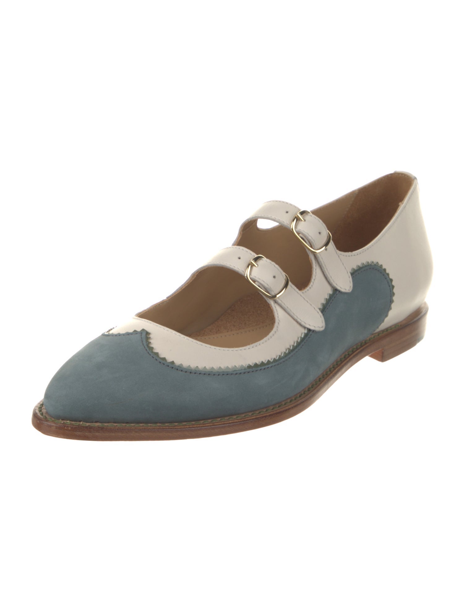 The Office of Angela Scott Leather Scalloped Accent Mary Jane Flats