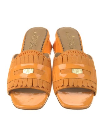 The Office of Angela Scott Patent Leather Fringe Trim Accent Slides