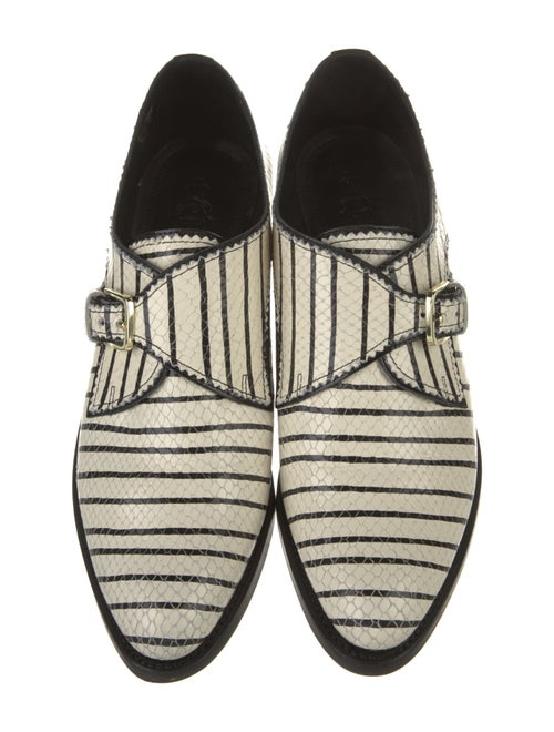 The Office of Angela Scott Embossed Leather Striped Pumps