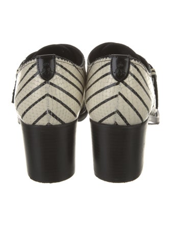 The Office of Angela Scott Embossed Leather Striped Pumps