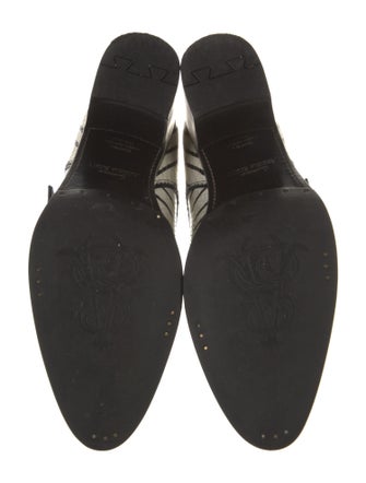 The Office of Angela Scott Embossed Leather Striped Pumps