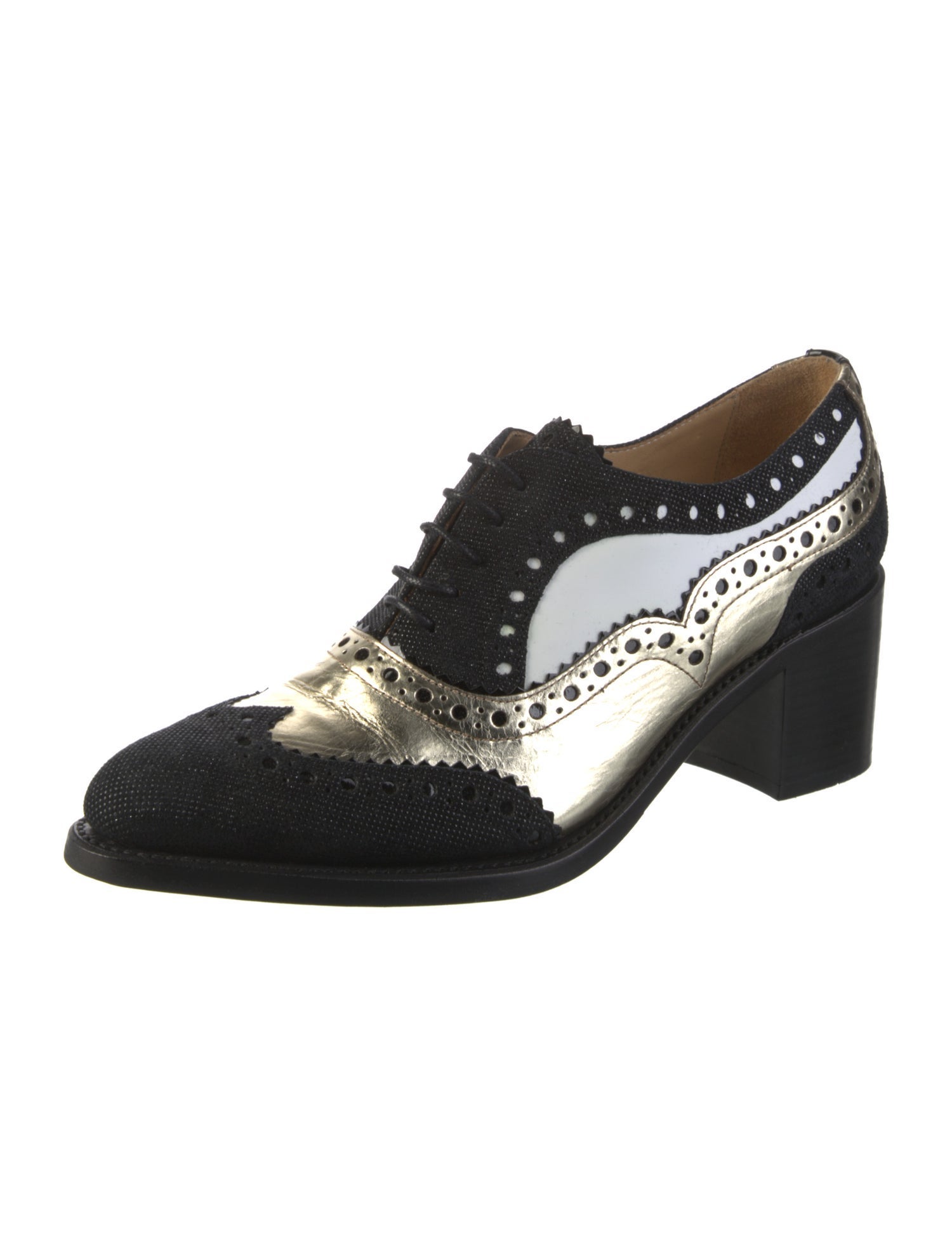 The Office of Angela Scott Leather Colorblock Pattern Pumps