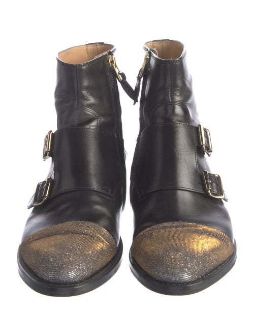 The Office of Angela Scott Leather Glitter Accents Combat Boots