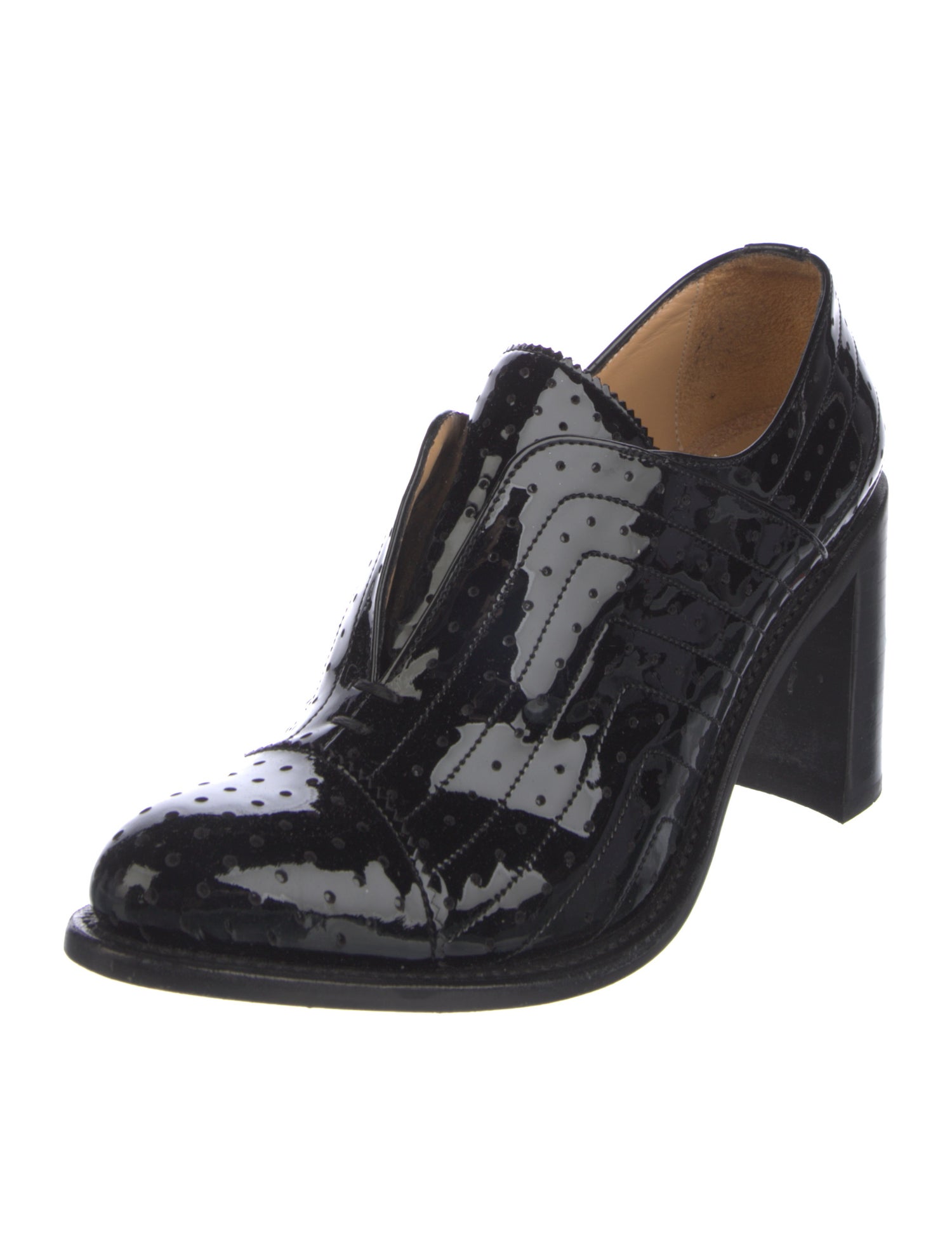 The Office of Angela Scott Patent Leather Scalloped Accent Pumps