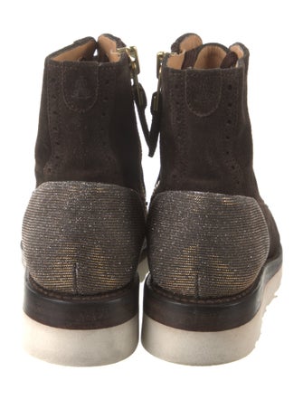 The Office of Angela Scott Suede Colorblock Pattern Lace-Up Boots