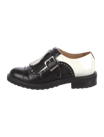 The Office of Angela Scott Leather Colorblock Pattern T-Strap Pumps