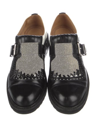 The Office of Angela Scott Leather Colorblock Pattern T-Strap Pumps