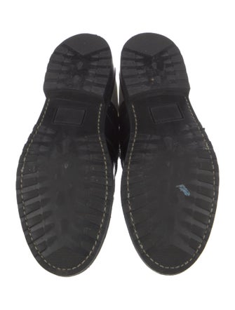 The Office of Angela Scott Leather Colorblock Pattern T-Strap Pumps