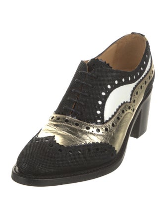 The Office of Angela Scott Leather Colorblock Pattern Pumps