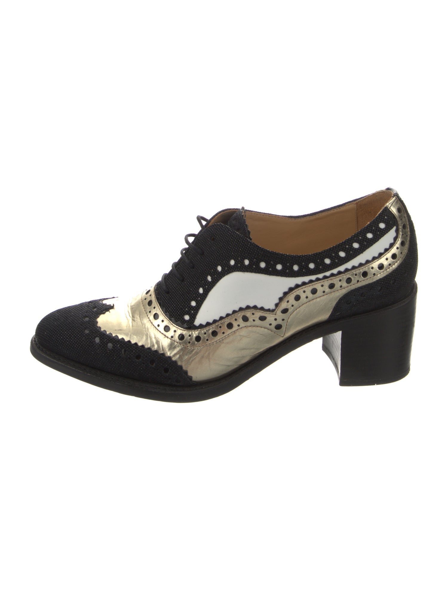 The Office of Angela Scott Colorblock Pattern Lasercut Accents Slingback Pumps