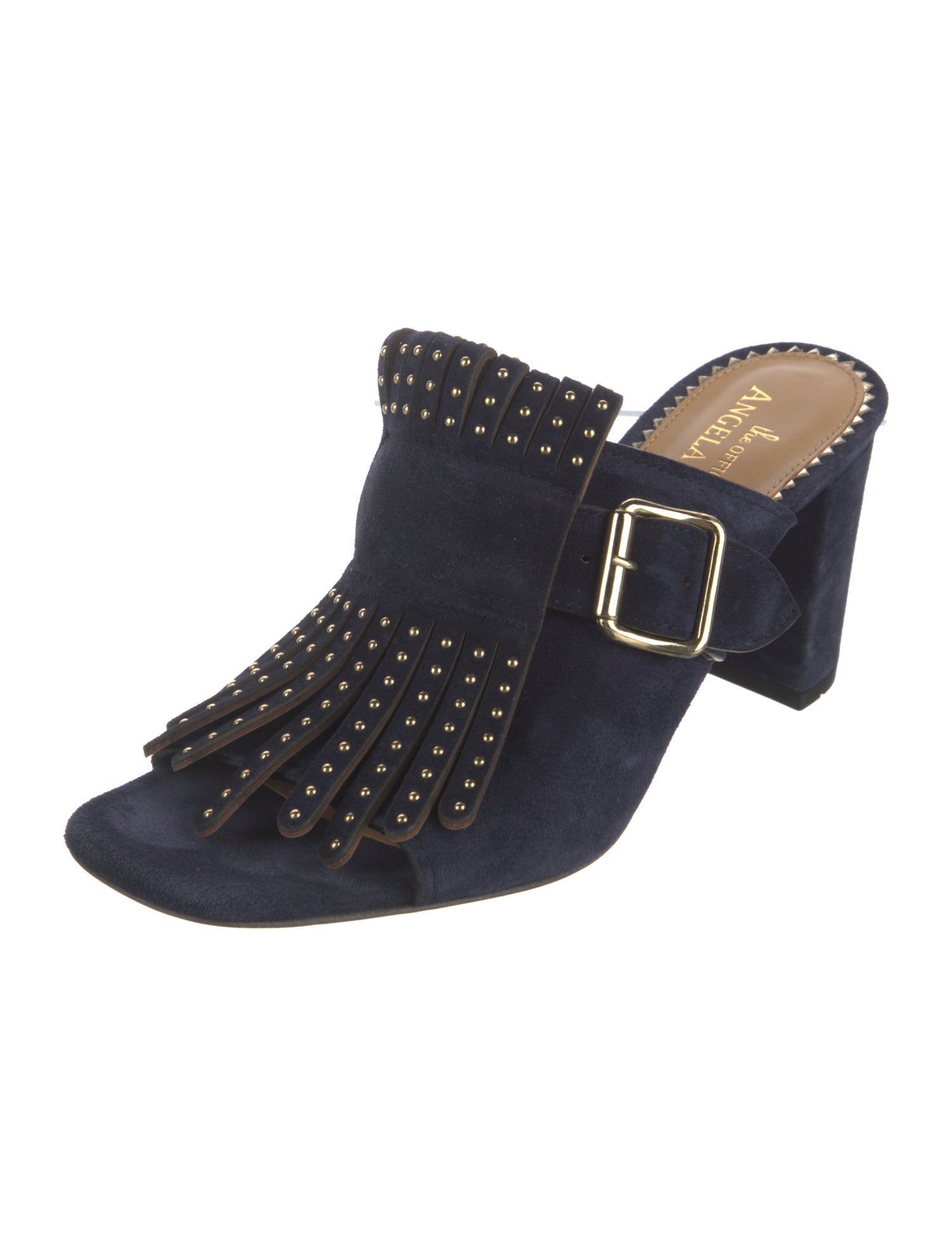 The Office of Angela Scott Suede Studded Accents Slides