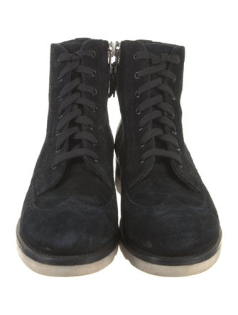 The Office of Angela Scott Suede Colorblock Pattern Lace-Up Boots