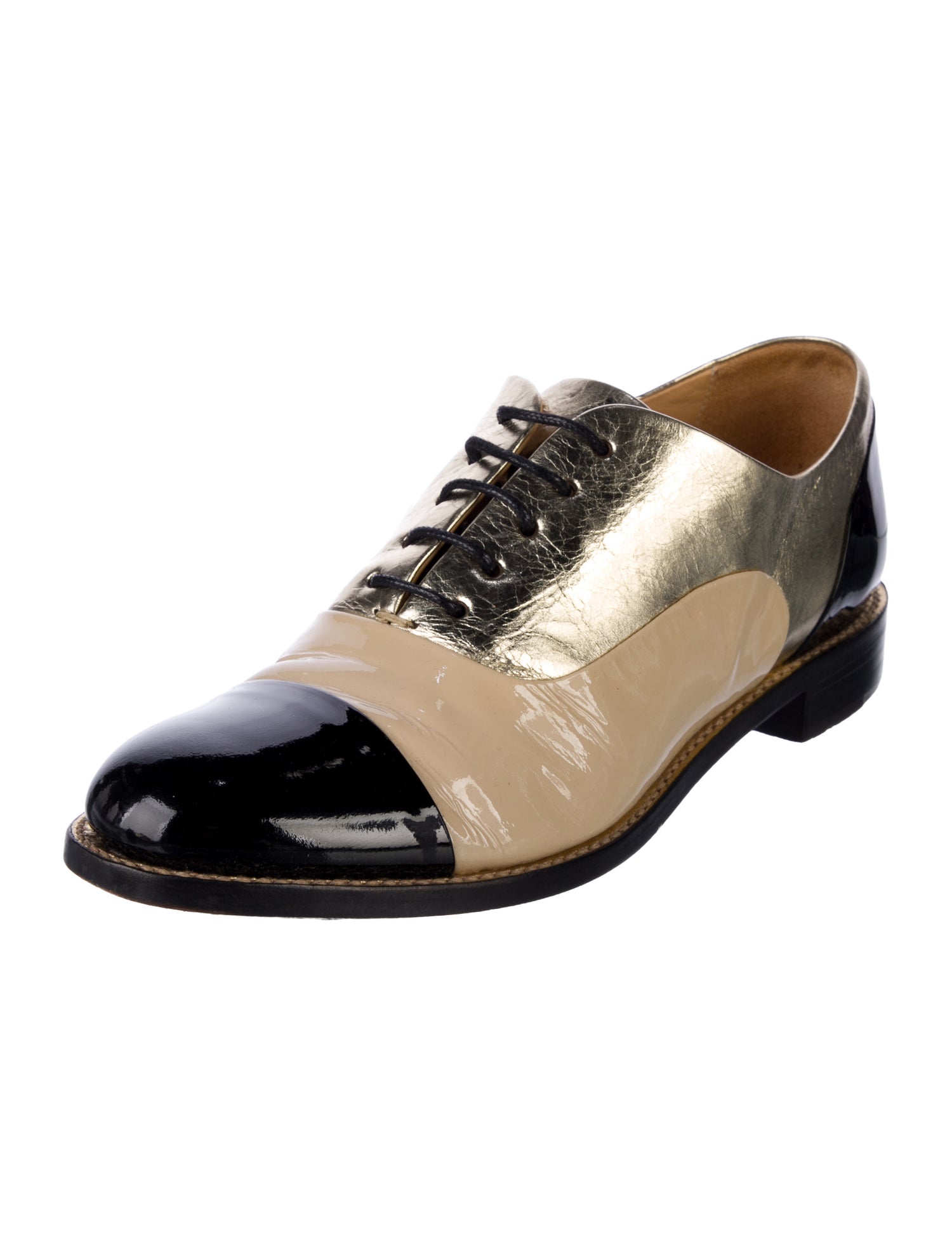 The Office of Angela Scott Patent Leather Colorblock Pattern Oxfords