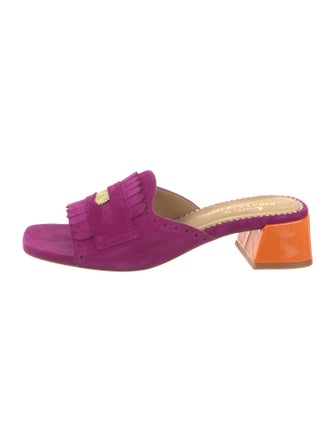 The Office of Angela Scott Suede Fringe Trim Accent Slides